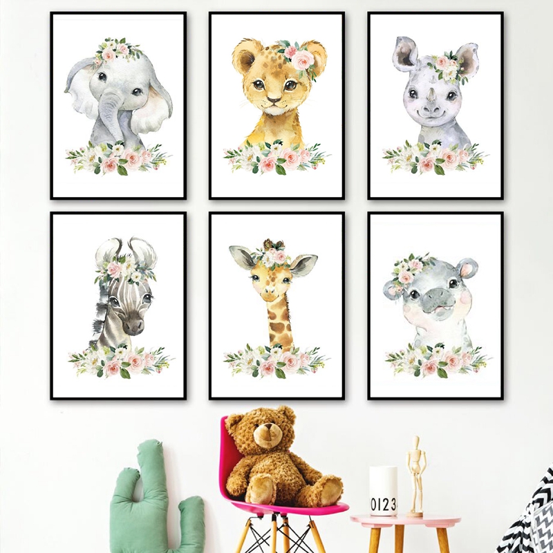 Baby Nursery Animal Prints - Obrazy na płótnie z motywem kwiatowej