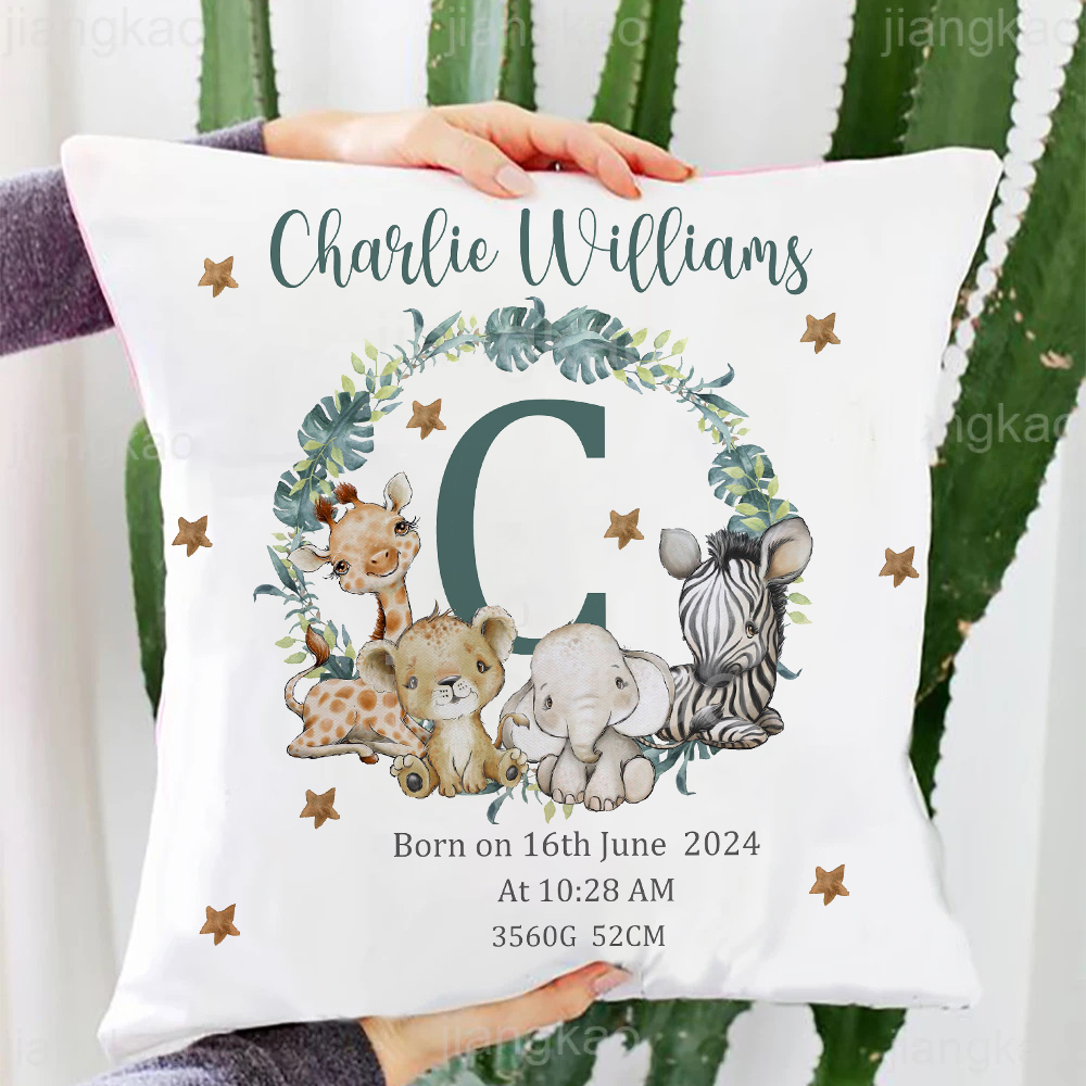 Baby Nursery Animal Prints - Spersonalizowane zwierzę Safari z imieniem Poszewka