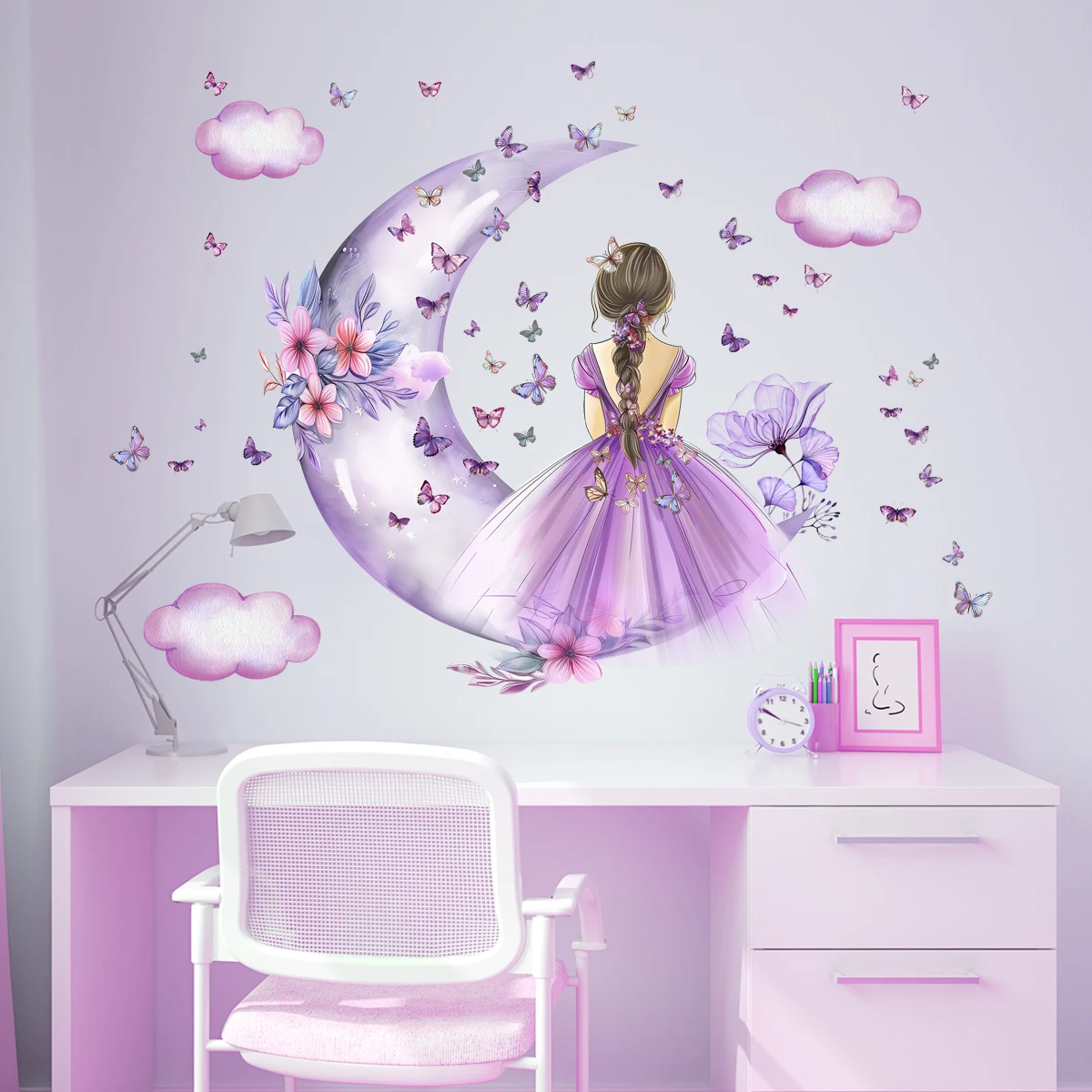 Baby Nursery Ideas Girl - Dziewczyna Księżyc Motyle Naklejki ścienne Dziecko