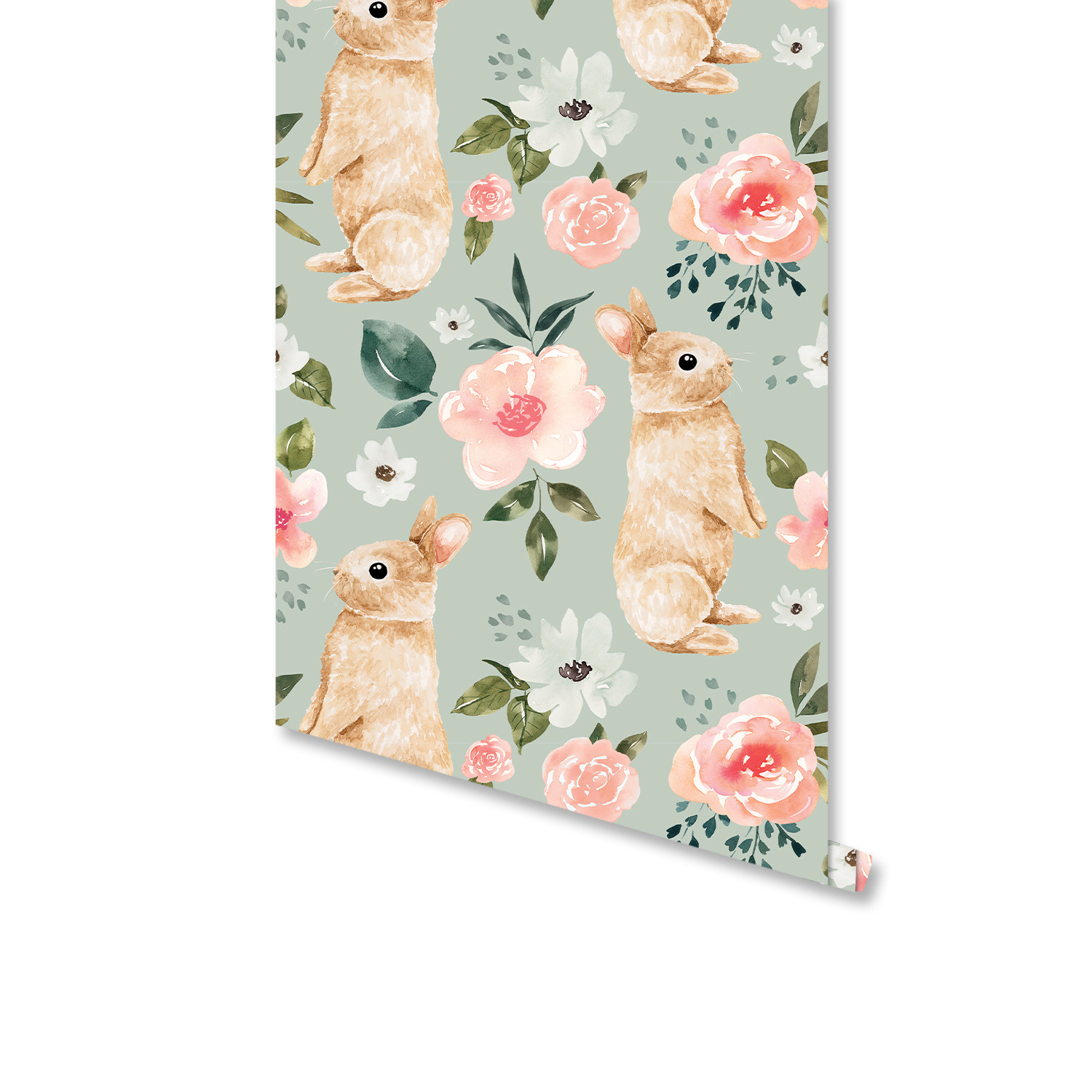 Baby Nursery Bedding - Tapeta w kolorze szałwiowej zieleni z