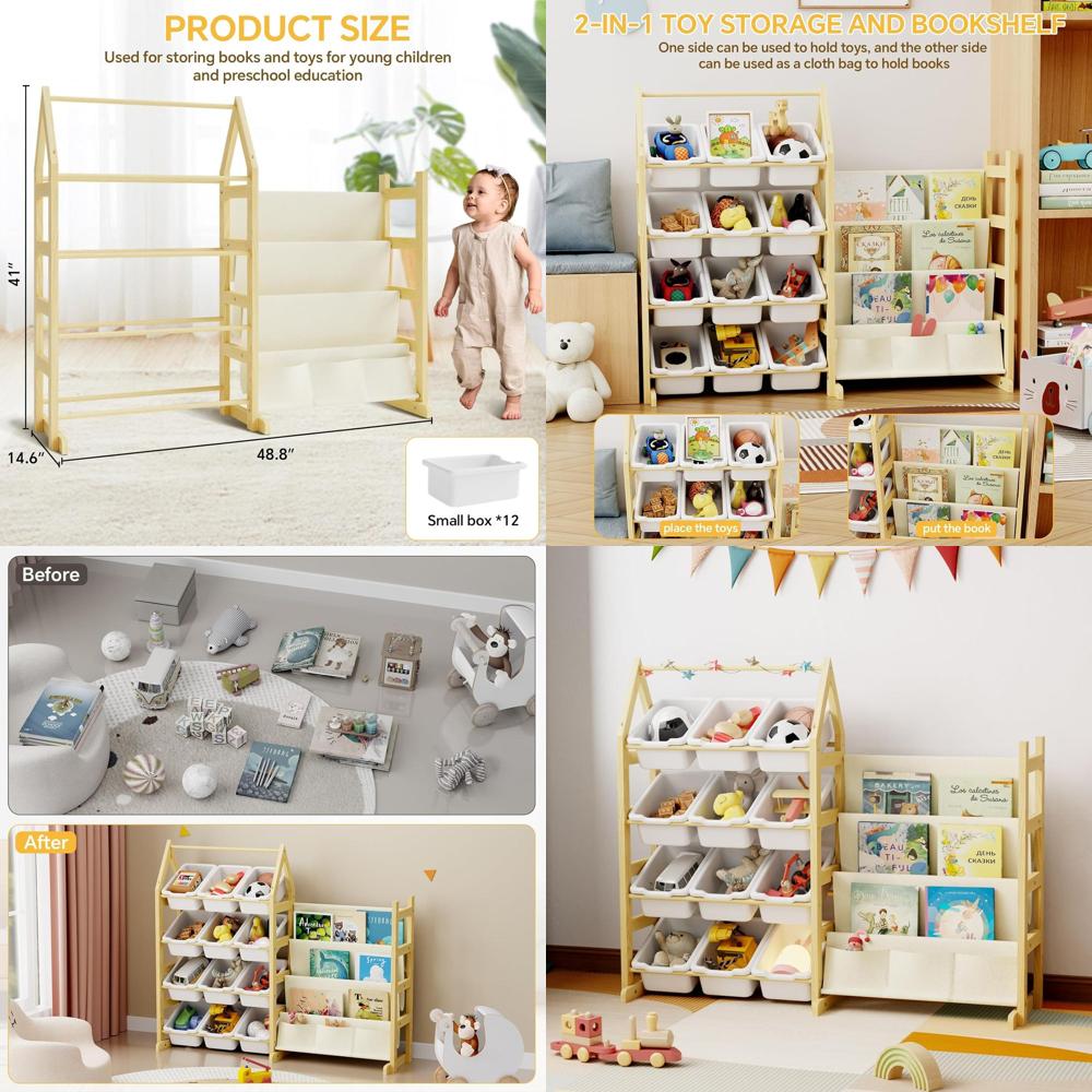 Baby Nursery Organizer - Drewniany organizer na zabawki, regał na