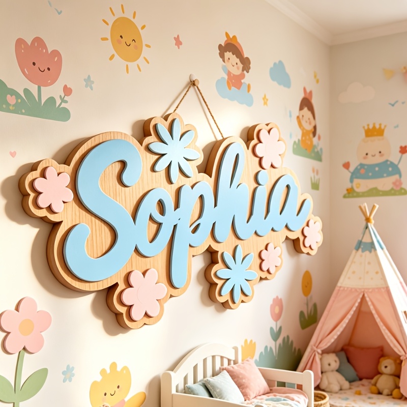 Baby Nursery Name - Spersonalizowana tabliczka z imieniem w kwiatowym