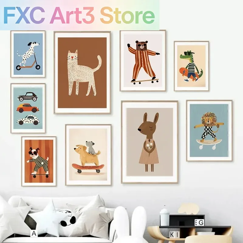 Baby Nursery Animal Prints - 1 szt. bezramowy plakat z zabawnymi