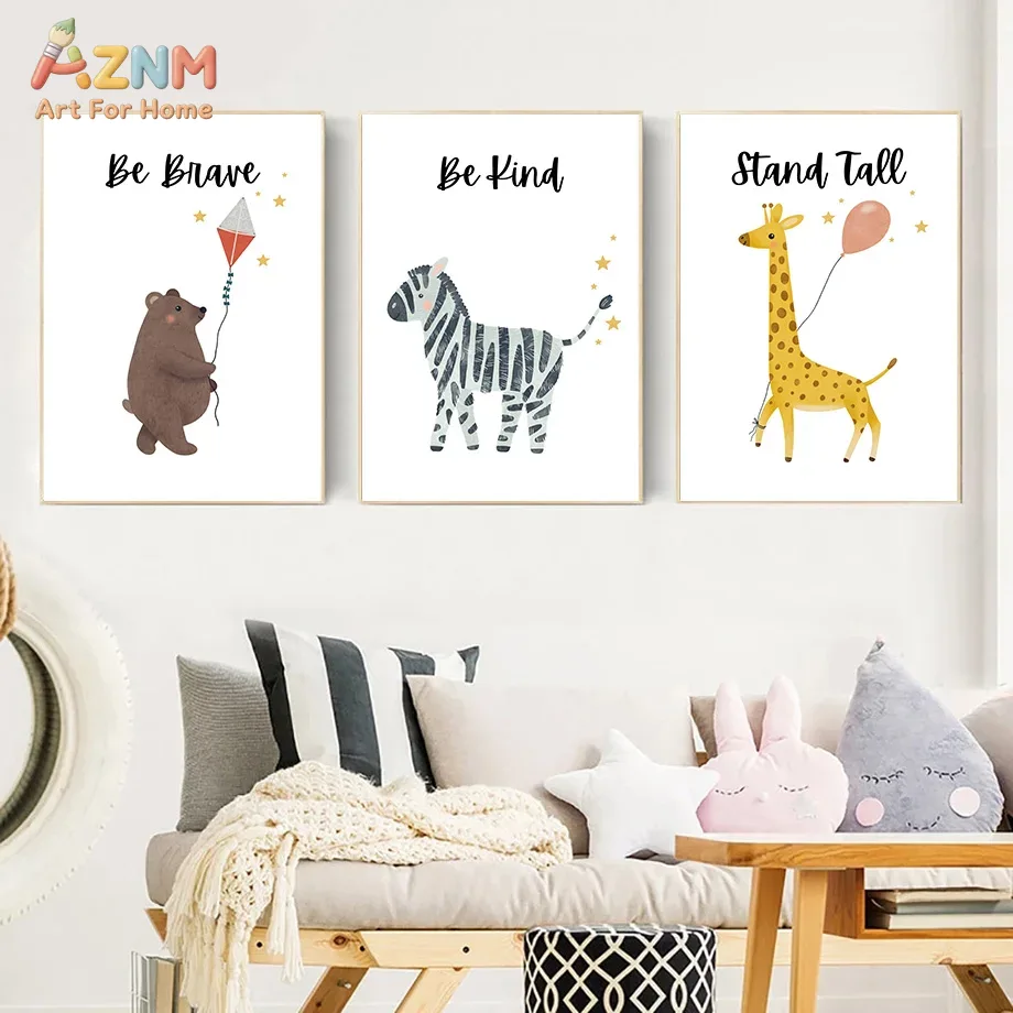 Baby Nursery Animal Prints - AZNM Bądź Odważny, Bądź Miły, Stój