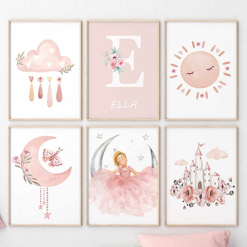 Pink Angel Girl Sun Moon Cloud – Baby Nursery Animal Prints recenzja i cena
