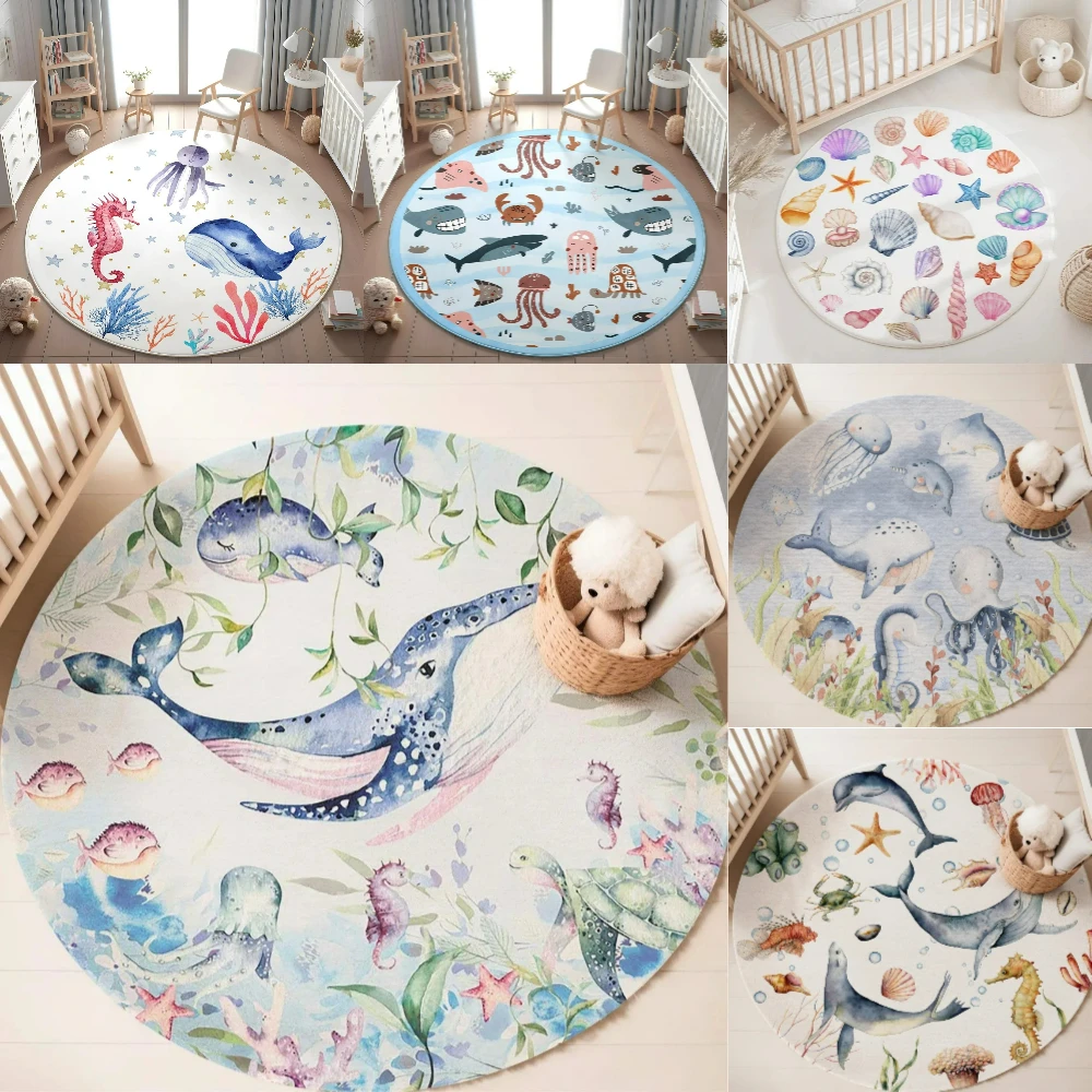 Niebieski dywan z motywem mors – Baby Nursery Animal Prints recenzja i cena