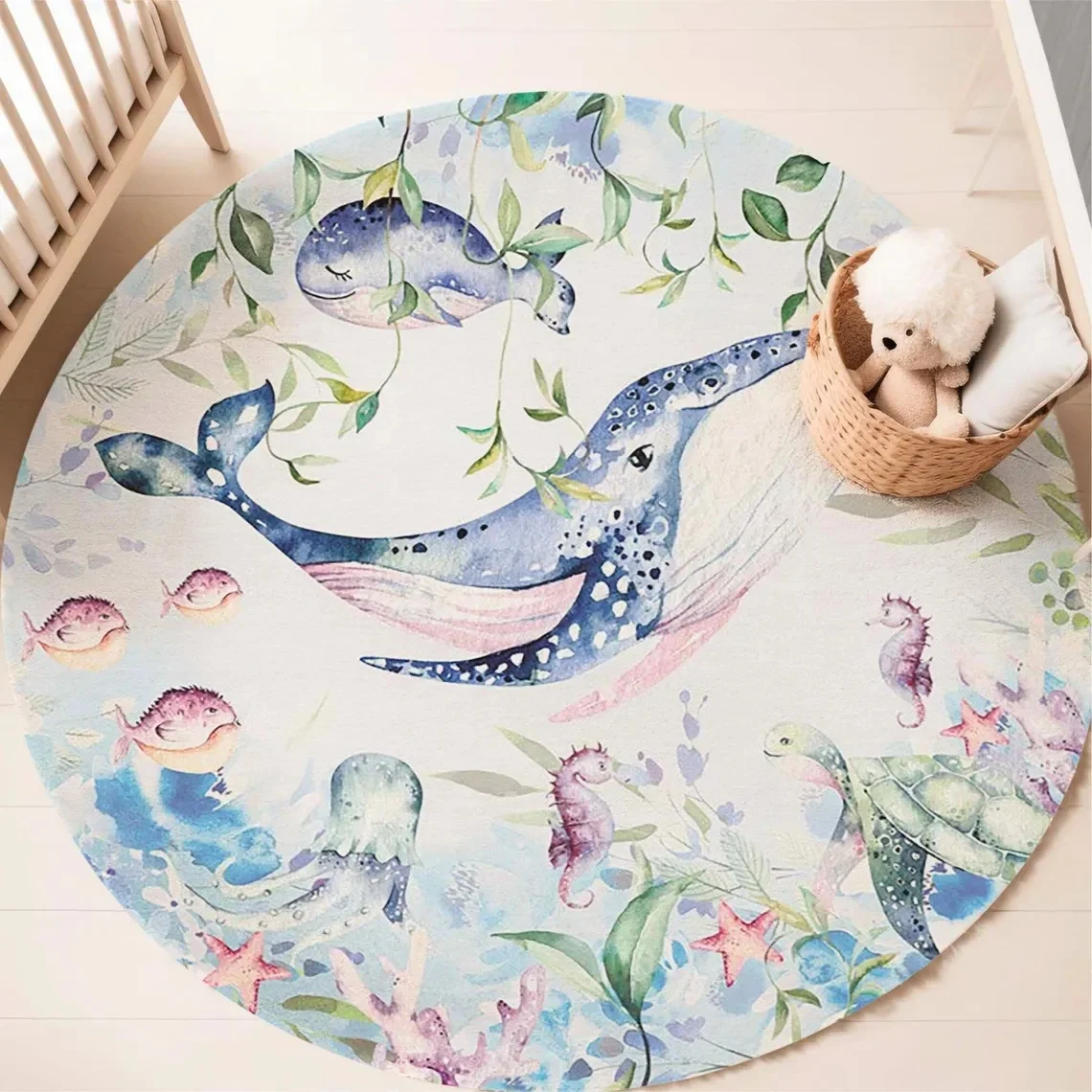 Niebieski dywan z motywem mors – Baby Nursery Animal Prints recenzja i cena