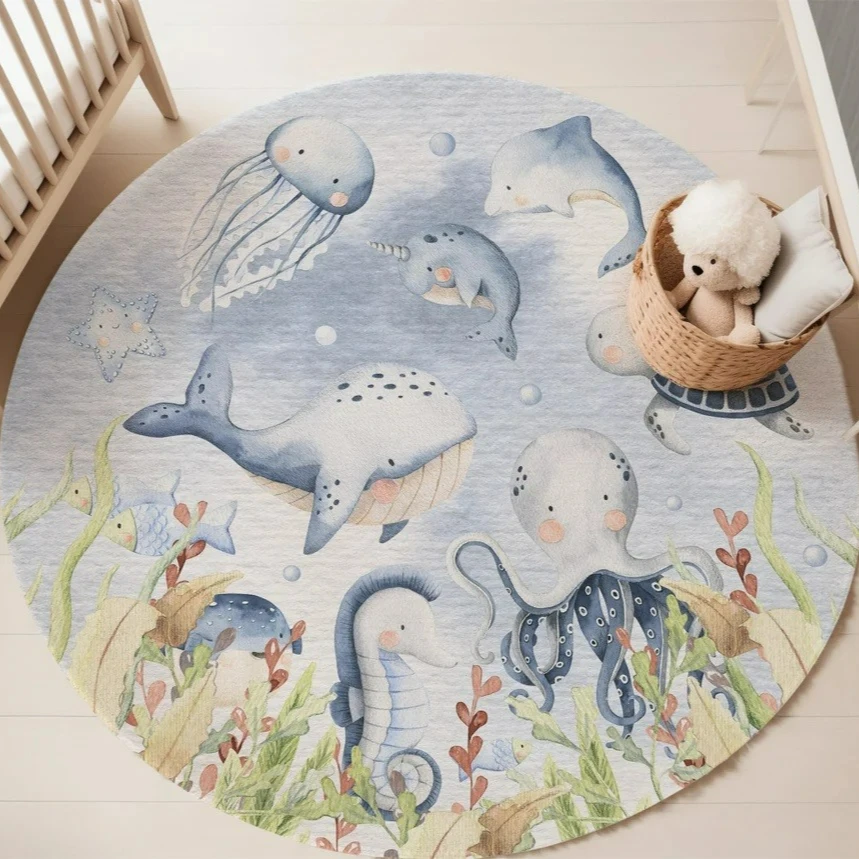 Niebieski dywan z motywem mors – Baby Nursery Animal Prints recenzja i cena